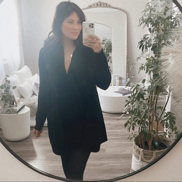 NWOT Lovestitch Black Faux Fur Trim Coatigan - Picture 1 of 14